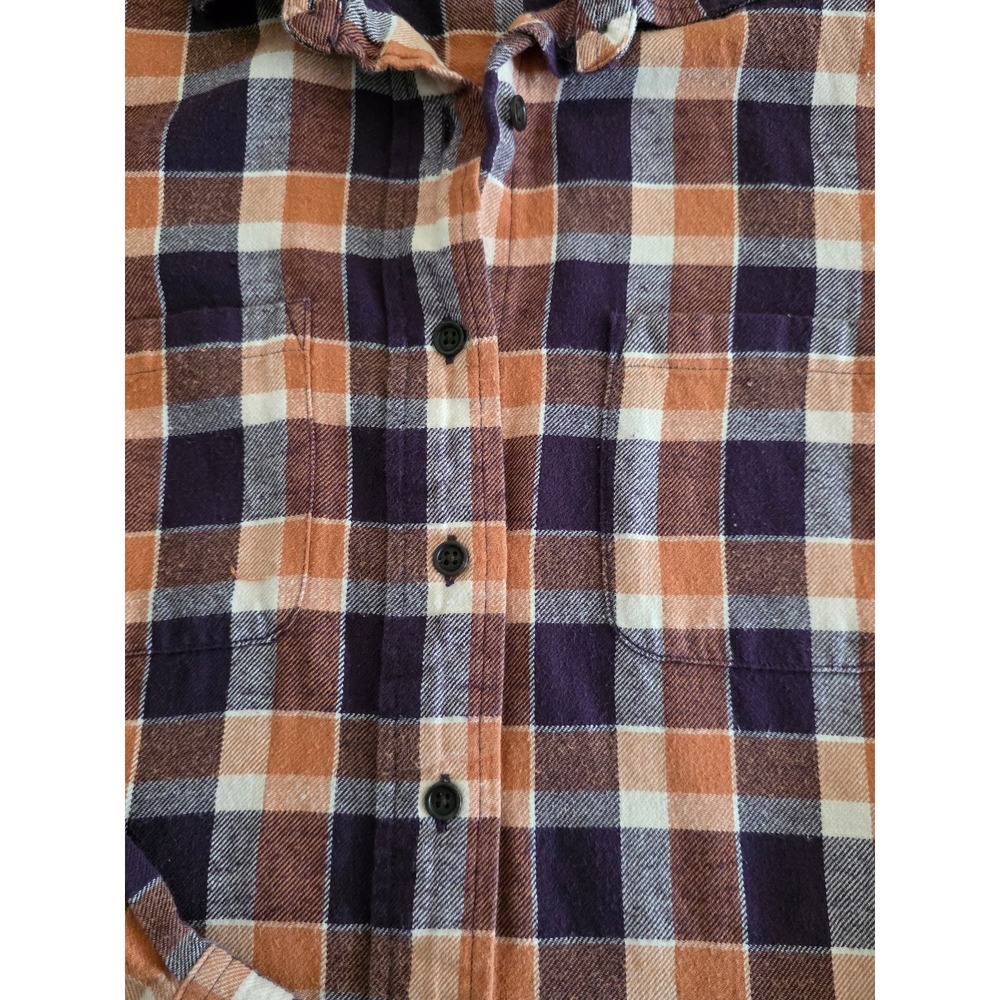 PACT Mila Women Flannel Shirt Small Orange Purple Plaid Organic Cotton Button Up - Picture 6 of 8